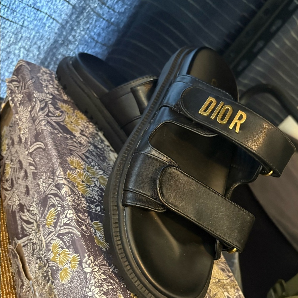 DIOR Black Leather Velcro Logo Sandals too small